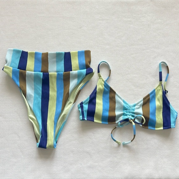 aerie Other - Aerie Striped Bikini Set - Blue, Green, Brown